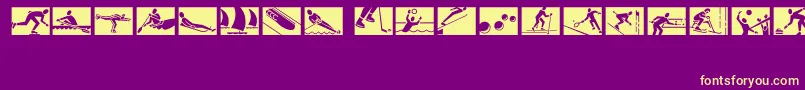 フォントSportsTwoMt – 紫の背景に黄色のフォント
