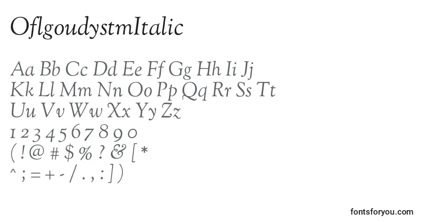Czcionka OflgoudystmItalic – alfabet, cyfry, specjalne znaki