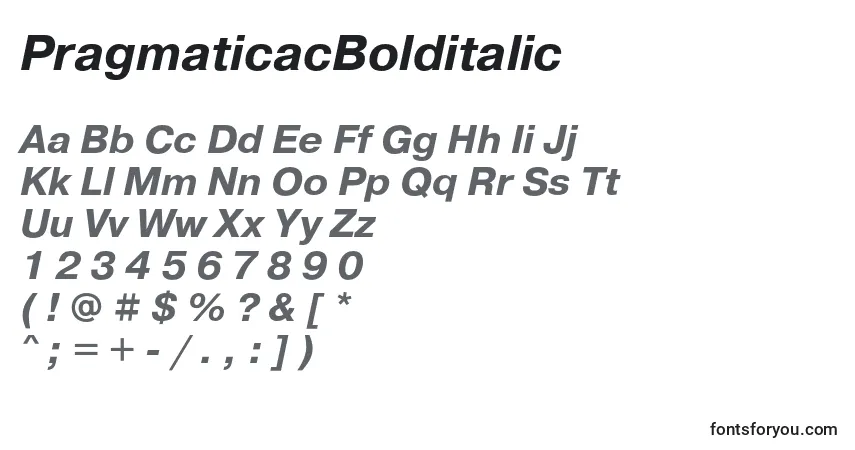 Czcionka PragmaticacBolditalic – alfabet, cyfry, specjalne znaki