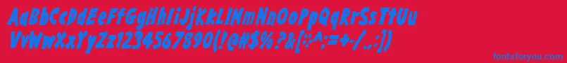 GargleCdBdIt-Schriftart – Blaue Schriften auf rotem Hintergrund