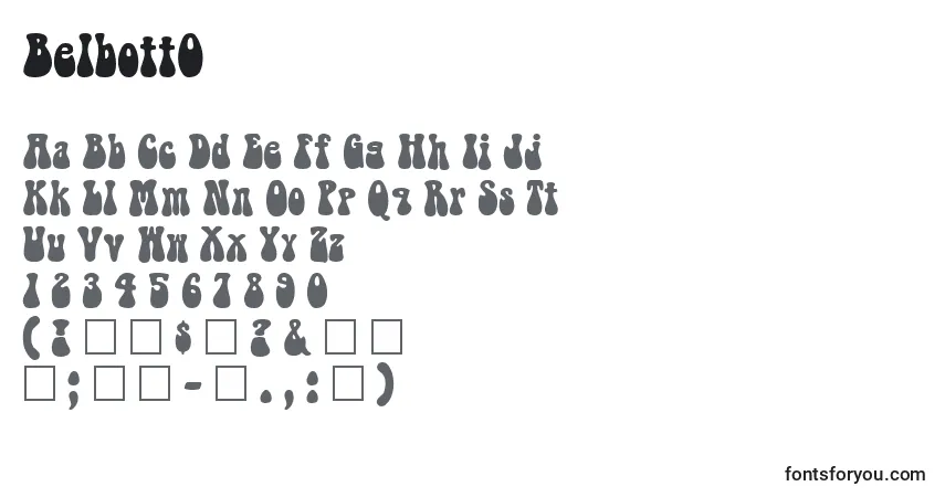 A fonte Belbott0 – alfabeto, números, caracteres especiais