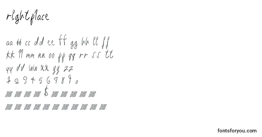 Schriftart Rightplace – Alphabet, Zahlen, spezielle Symbole