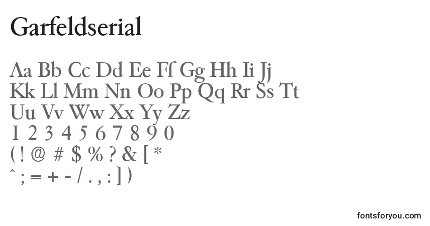 Schriftart Garfeldserial – Alphabet, Zahlen, spezielle Symbole