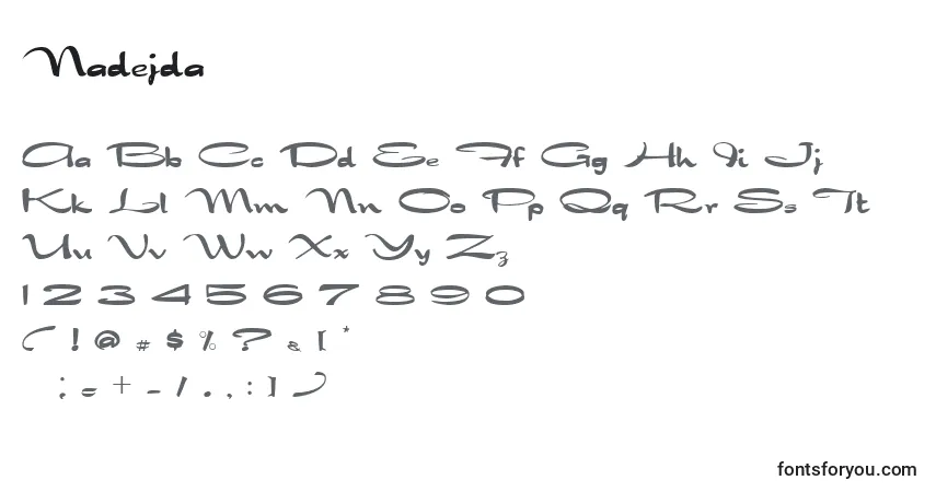 Czcionka Nadejda – alfabet, cyfry, specjalne znaki