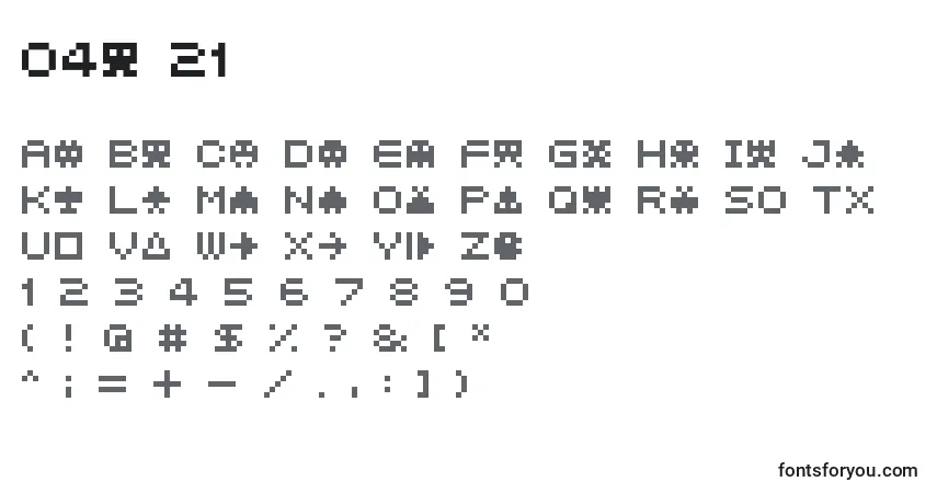 Czcionka 04b 21  – alfabet, cyfry, specjalne znaki