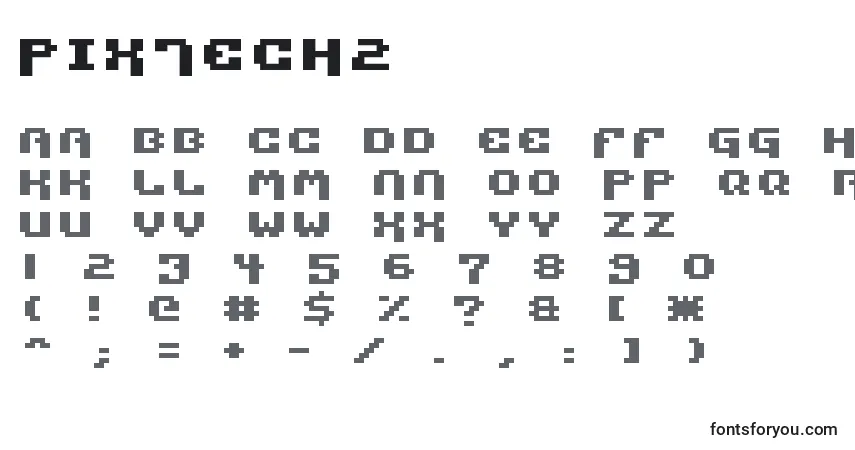 A fonte Pixtech2 – alfabeto, números, caracteres especiais