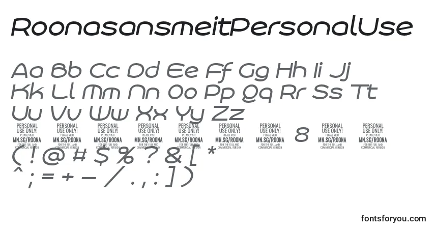 Schriftart RoonasansmeitPersonalUse – Alphabet, Zahlen, spezielle Symbole