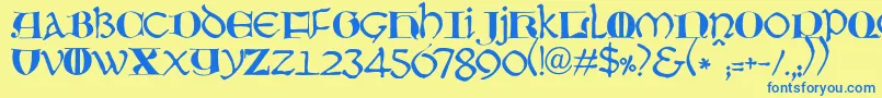 フォントJmhMoreneta – 青い文字が黄色の背景にあります。