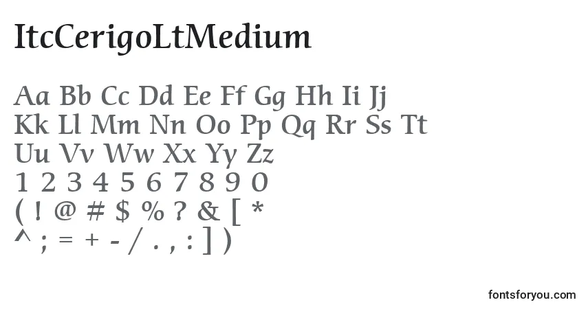 A fonte ItcCerigoLtMedium – alfabeto, números, caracteres especiais