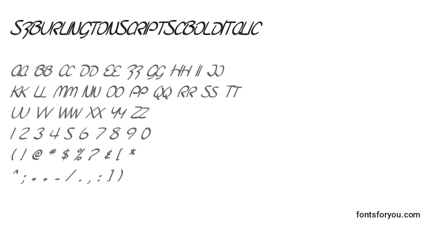 A fonte SfBurlingtonScriptScBoldItalic – alfabeto, números, caracteres especiais