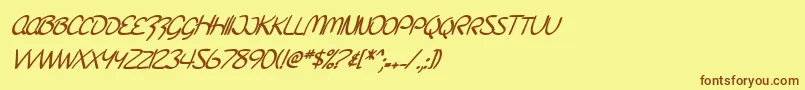 フォントSfBurlingtonScriptScBoldItalic – 茶色の文字が黄色の背景にあります。