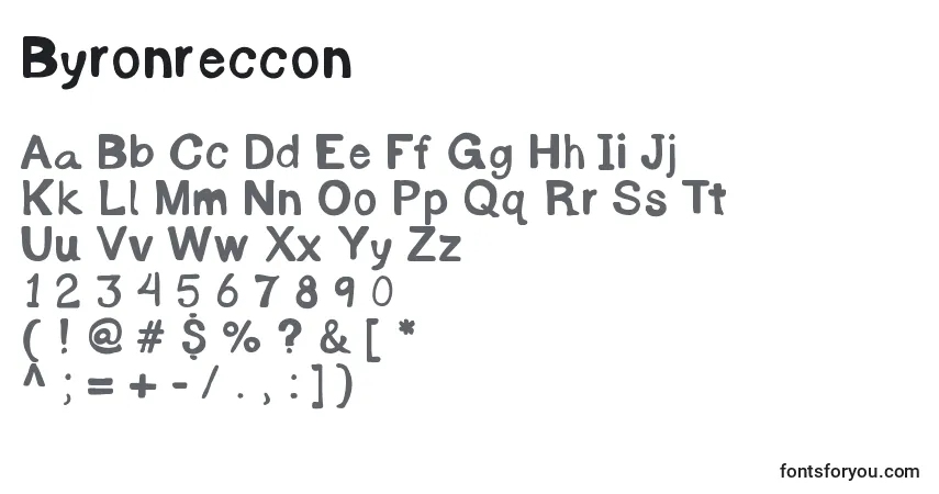 A fonte Byronreccon – alfabeto, números, caracteres especiais