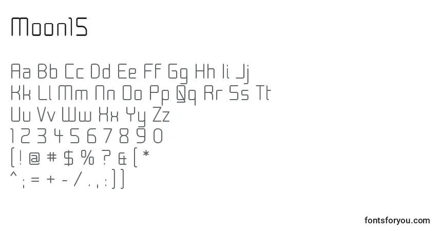Czcionka Moon15 – alfabet, cyfry, specjalne znaki