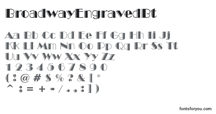 Шрифт BroadwayEngravedBt – алфавит, цифры, специальные символы