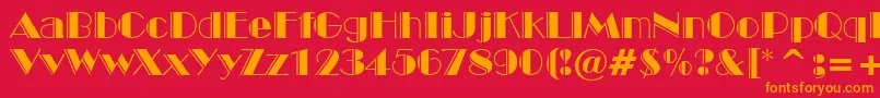 BroadwayEngravedBt-Schriftart – Orangefarbene Schriften auf rotem Hintergrund