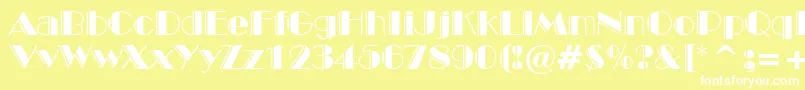 BroadwayEngravedBt-Schriftart – Weiße Schriften auf gelbem Hintergrund
