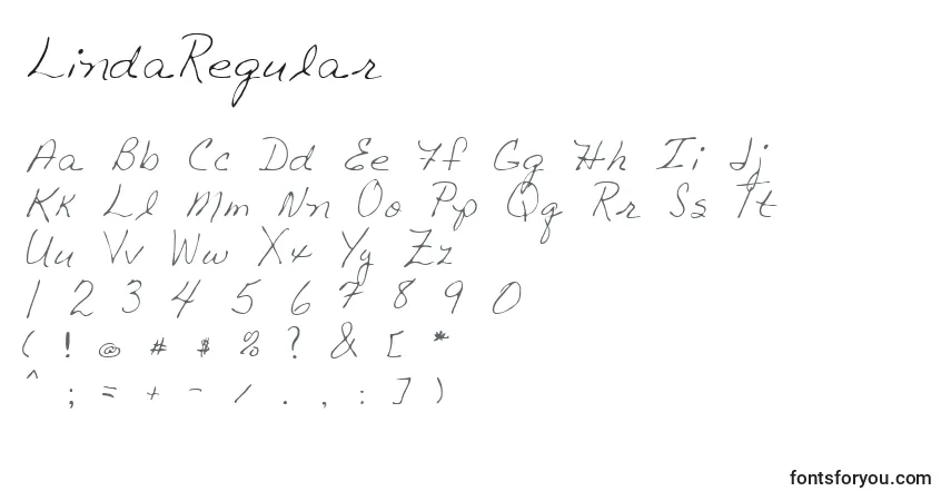 A fonte LindaRegular – alfabeto, números, caracteres especiais