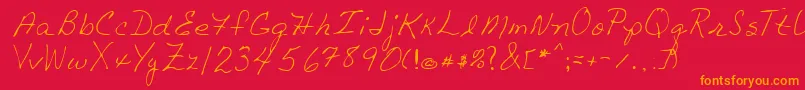 LindaRegular-Schriftart – Orangefarbene Schriften auf rotem Hintergrund