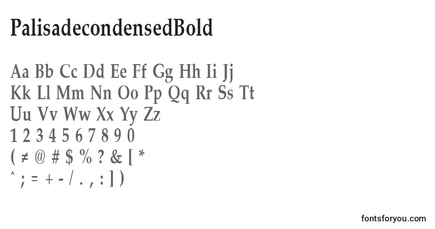 A fonte PalisadecondensedBold – alfabeto, números, caracteres especiais