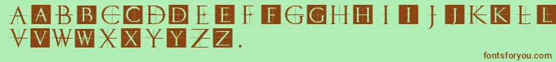 フォントClassicromancaps – 緑の背景に茶色のフォント