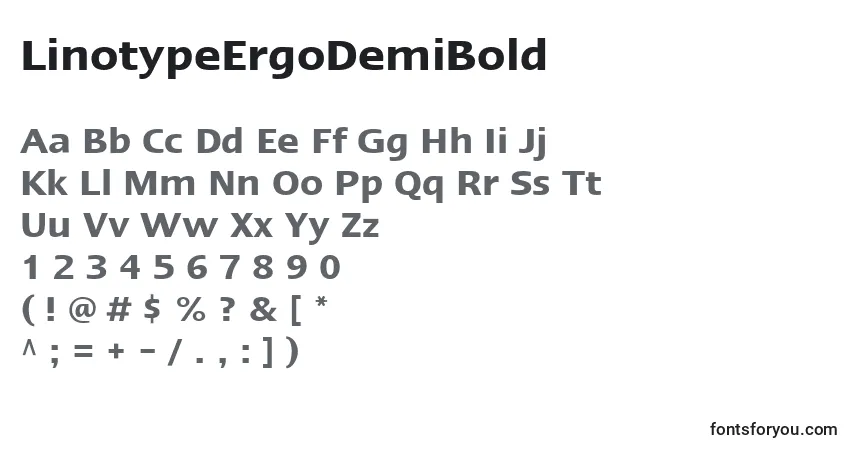 Czcionka LinotypeErgoDemiBold – alfabet, cyfry, specjalne znaki