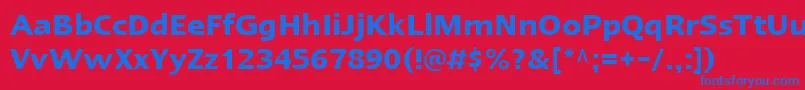 LinotypeErgoDemiBold-Schriftart – Blaue Schriften auf rotem Hintergrund
