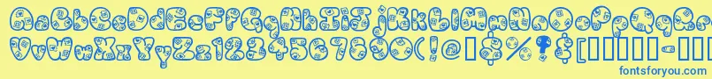 Patches-Schriftart – Blaue Schriften auf gelbem Hintergrund