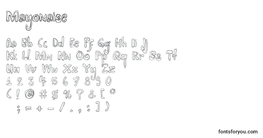 Schriftart Mayonaise – Alphabet, Zahlen, spezielle Symbole