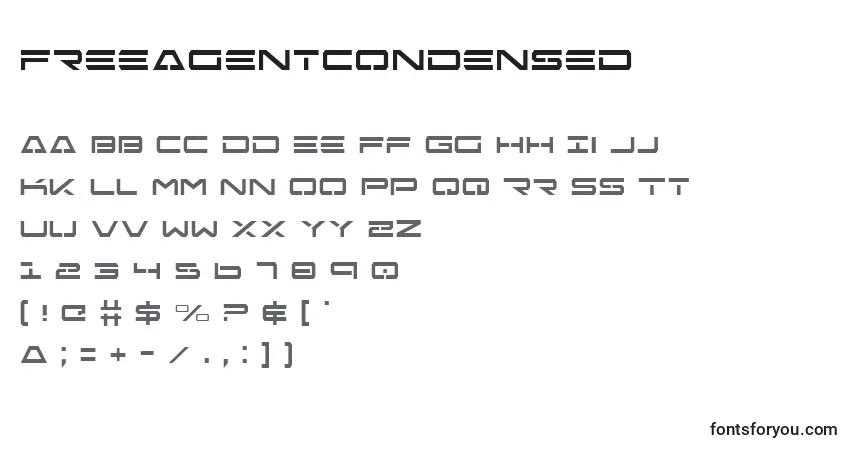 Czcionka FreeAgentCondensed – alfabet, cyfry, specjalne znaki
