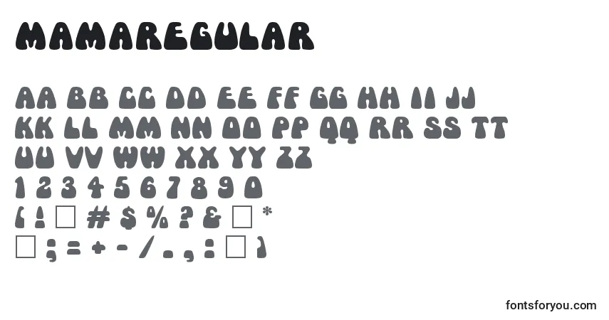 Schriftart MamaRegular – Alphabet, Zahlen, spezielle Symbole
