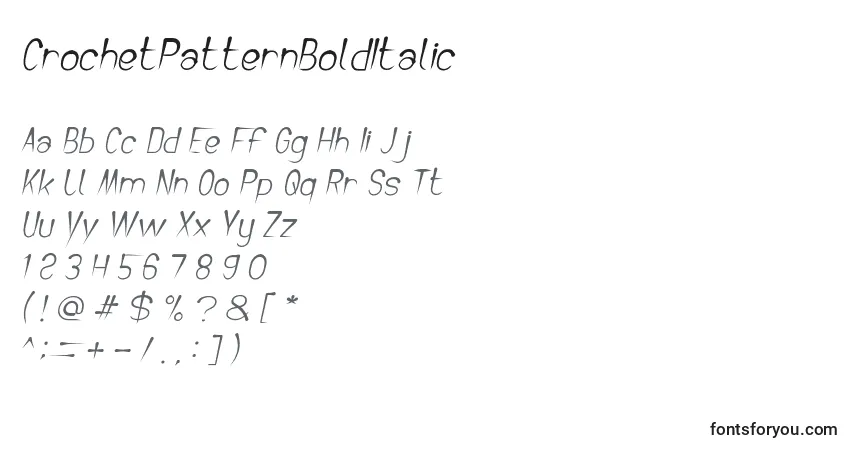 A fonte CrochetPatternBoldItalic – alfabeto, números, caracteres especiais