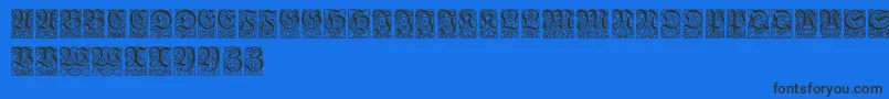 Ungerfrakturzierbuchstaben-Schriftart – Schwarze Schriften auf blauem Hintergrund