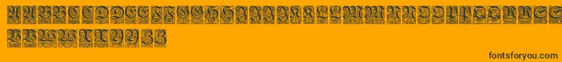 Ungerfrakturzierbuchstaben-Schriftart – Schwarze Schriften auf orangefarbenem Hintergrund