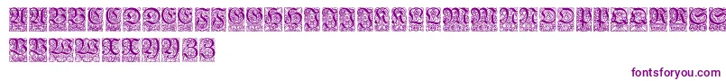 Ungerfrakturzierbuchstaben-Schriftart – Violette Schriften auf weißem Hintergrund