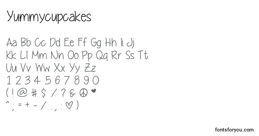 Schriftart Yummycupcakes – Alphabet, Zahlen, spezielle Symbole