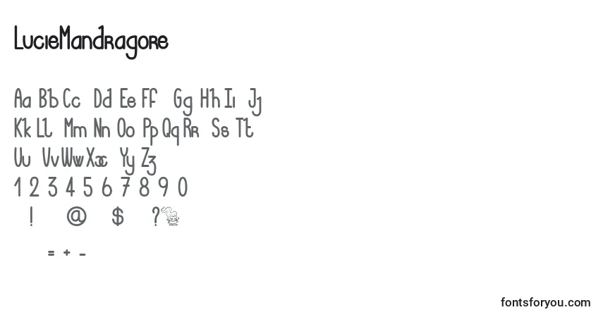 Czcionka LucieMandragore – alfabet, cyfry, specjalne znaki