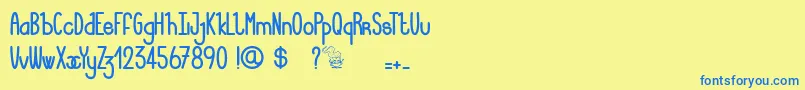 LucieMandragore-Schriftart – Blaue Schriften auf gelbem Hintergrund