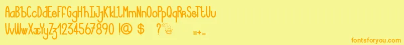 フォントLucieMandragore – オレンジの文字が黄色の背景にあります。