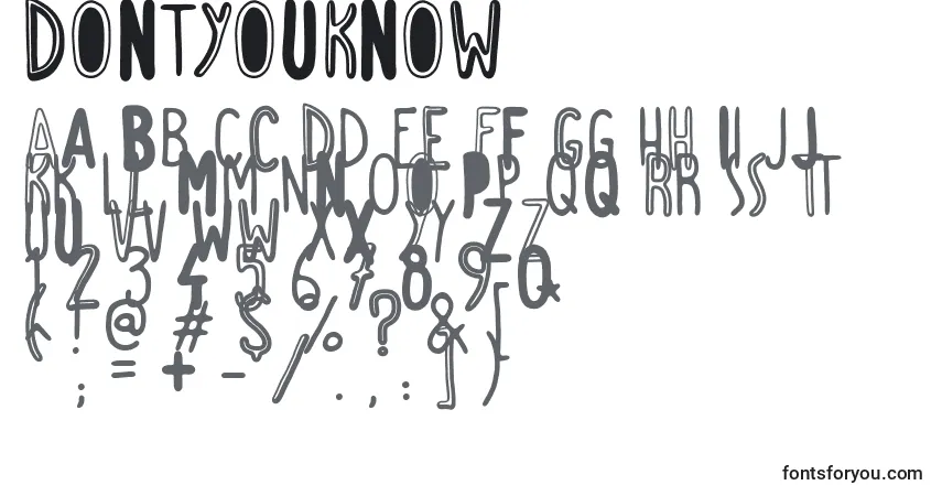 A fonte DontYouKnow – alfabeto, números, caracteres especiais