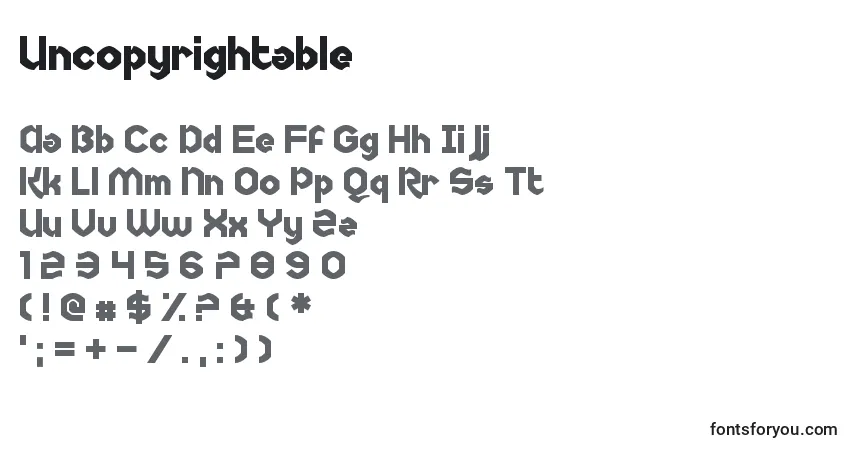 A fonte Uncopyrightable – alfabeto, números, caracteres especiais