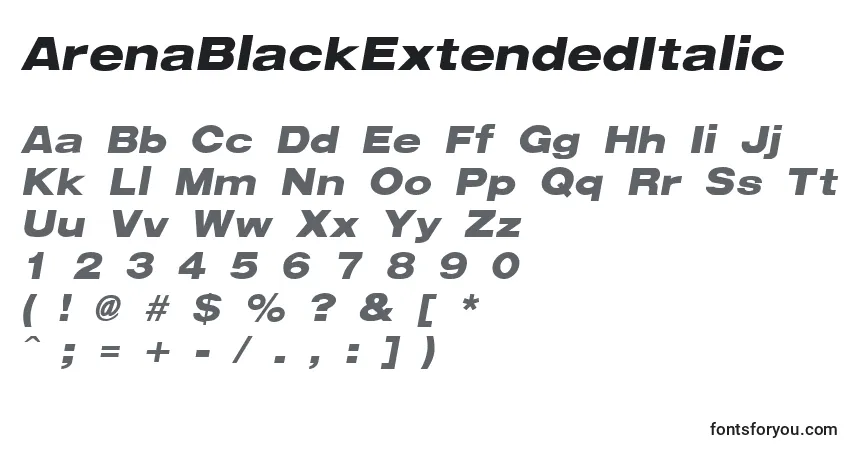 A fonte ArenaBlackExtendedItalic – alfabeto, números, caracteres especiais