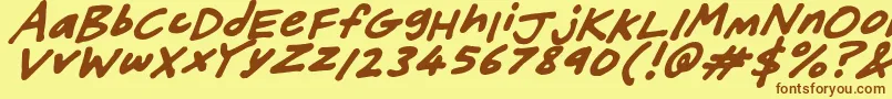 フォントFriendlyFeltTipsItalic – 茶色の文字が黄色の背景にあります。