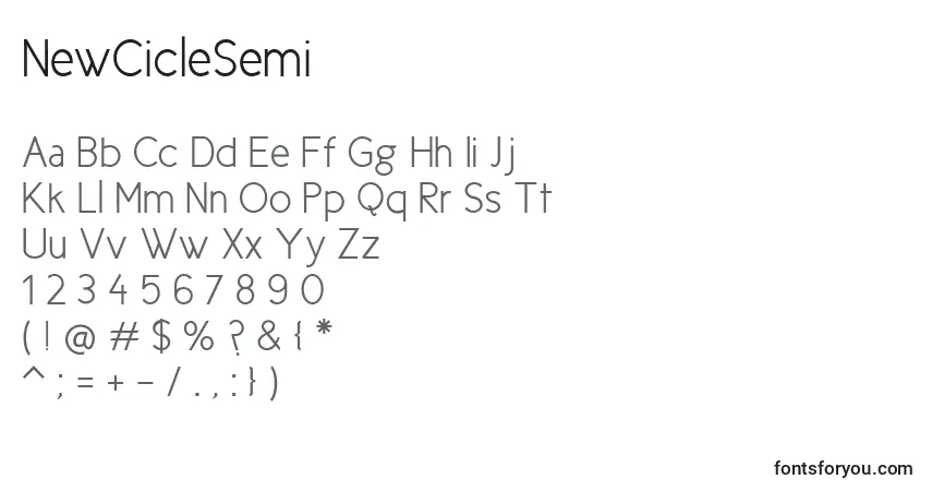 A fonte NewCicleSemi – alfabeto, números, caracteres especiais