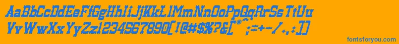 LassiterItalic-Schriftart – Blaue Schriften auf orangefarbenem Hintergrund