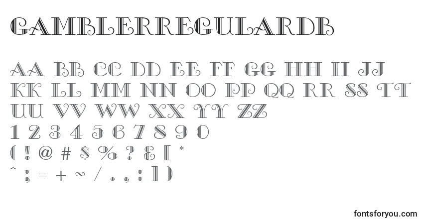 A fonte GamblerRegularDb – alfabeto, números, caracteres especiais