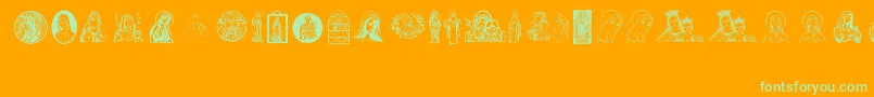 VirginMary-Schriftart – Grüne Schriften auf orangefarbenem Hintergrund