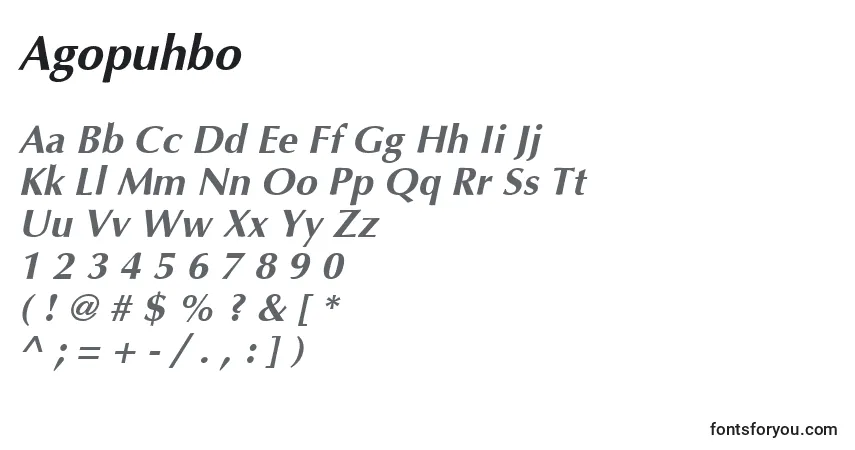 Schriftart Agopuhbo – Alphabet, Zahlen, spezielle Symbole