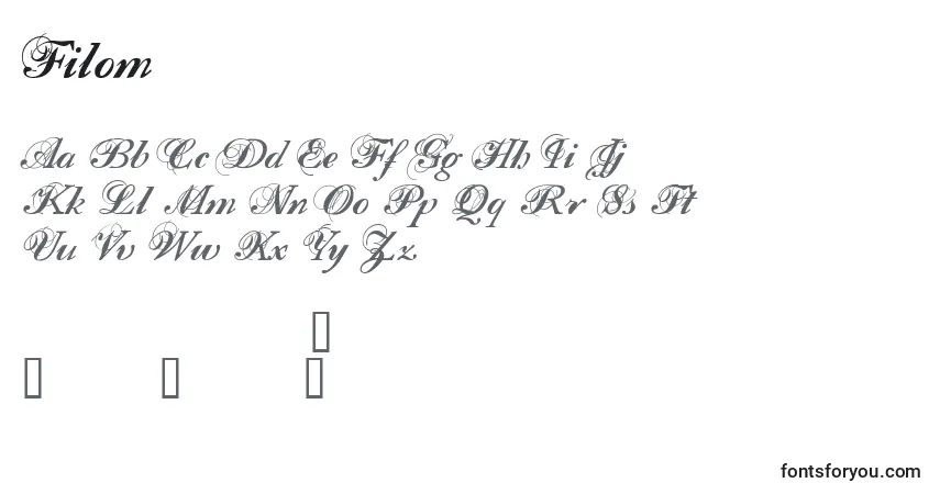 Schriftart Filom – Alphabet, Zahlen, spezielle Symbole