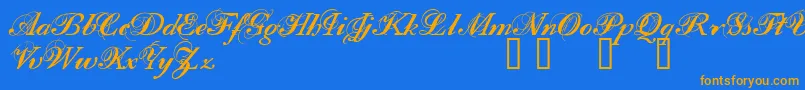 Filom-Schriftart – Orangefarbene Schriften auf blauem Hintergrund
