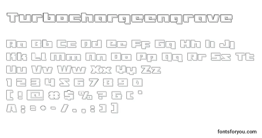 A fonte Turbochargeengrave – alfabeto, números, caracteres especiais